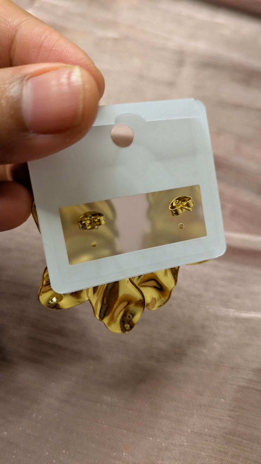 Gold Stainless Steel Crumpled Petal Hoop Earrings – Vintage Statement Studs | One Size