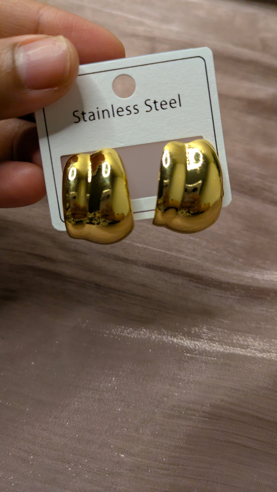 Gold Stainless Steel Chunky Dome Hoop Earrings – Vintage Bold Studs | One Size