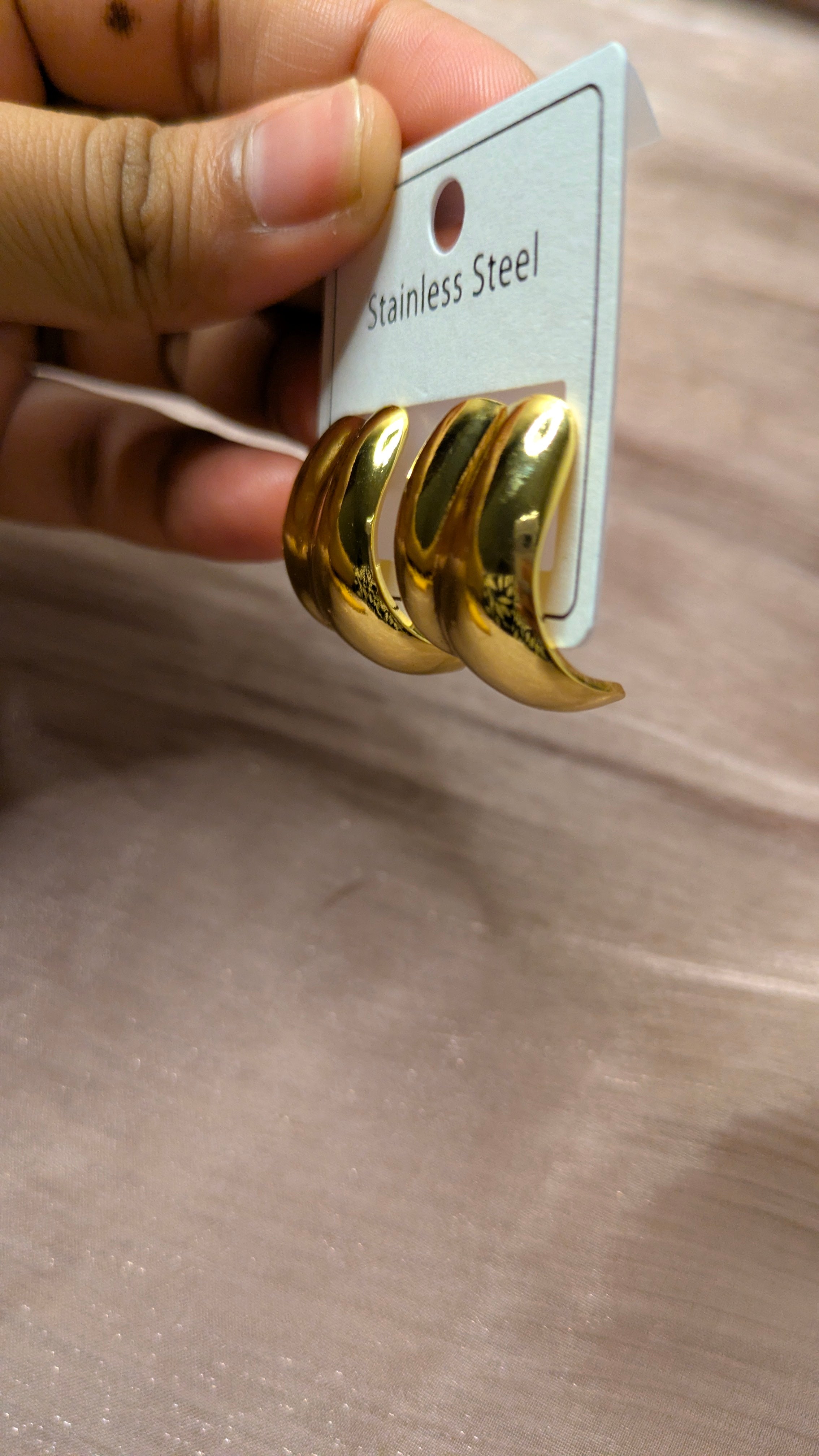 Gold Stainless Steel Chunky Dome Hoop Earrings – Vintage Bold Studs | One Size