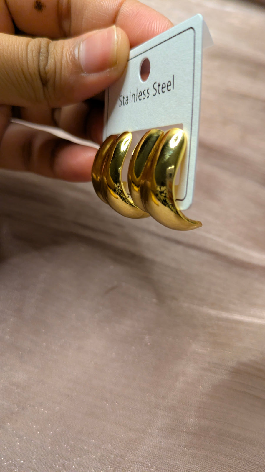 Gold Stainless Steel Chunky Dome Hoop Earrings – Vintage Bold Studs | One Size
