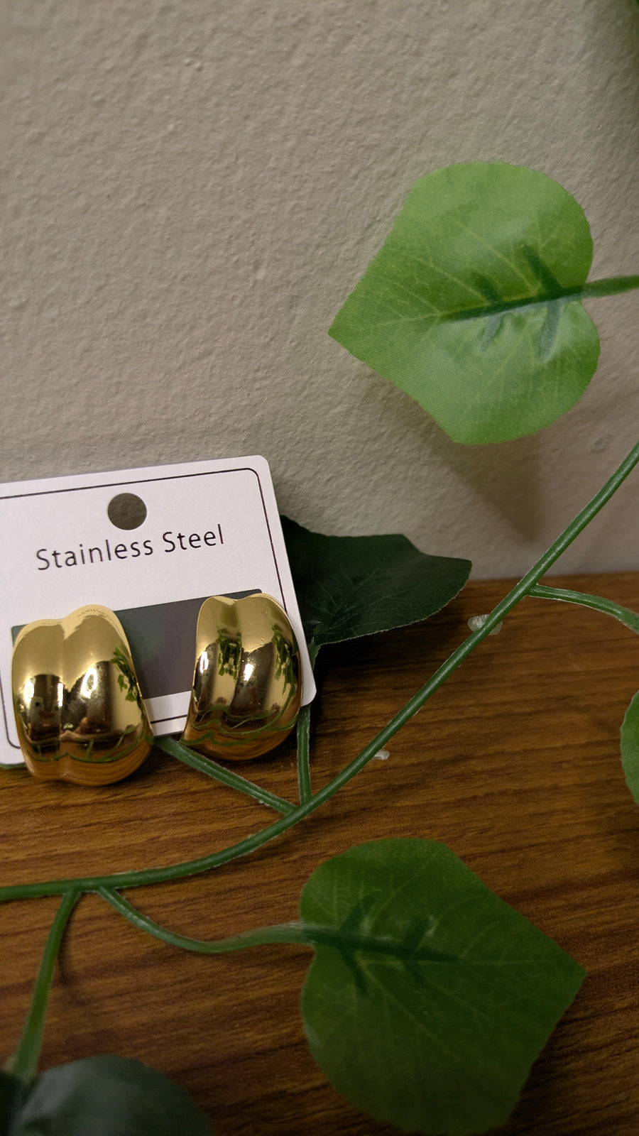 Gold Stainless Steel Chunky Dome Hoop Earrings – Vintage Bold Studs | One Size