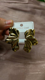 Gold Stainless Steel Crumpled Petal Hoop Earrings – Vintage Statement Studs | One Size