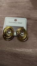 Gold Stainless Steel Oval Swirl Stud Earrings – Vintage Chunky Studs | One Size