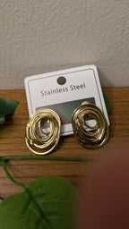 Gold Stainless Steel Oval Swirl Stud Earrings – Vintage Chunky Studs | One Size