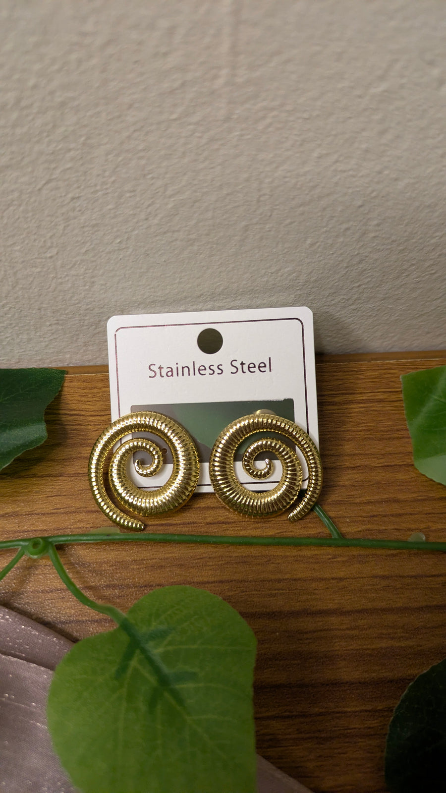 Gold Stainless Steel Spiral Swirl Earrings – Vintage Statement Studs | One Size
