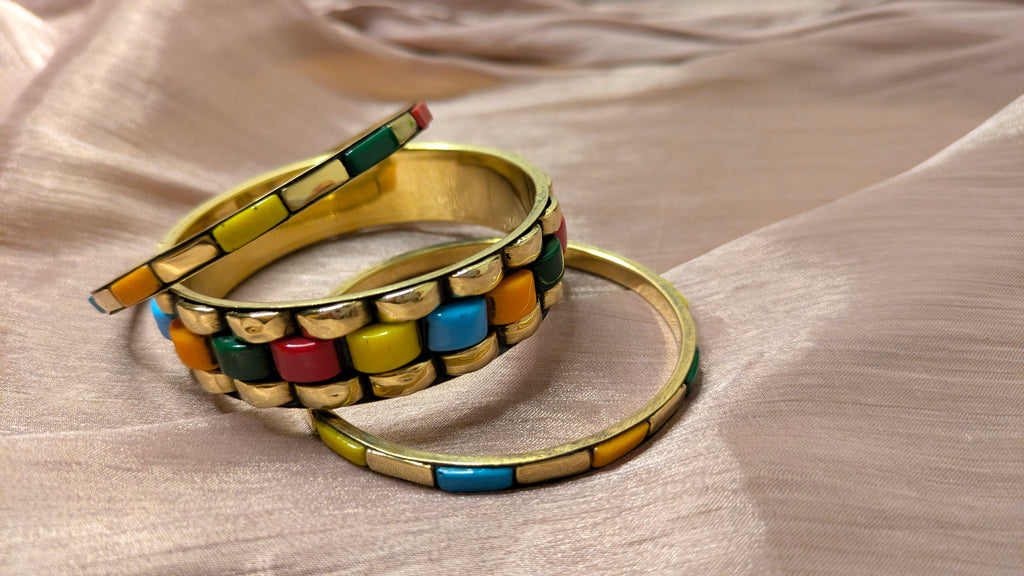 Colorful Bangle Set – Gold-Toned with Multi-Color Stones | Sizes 26 & 28