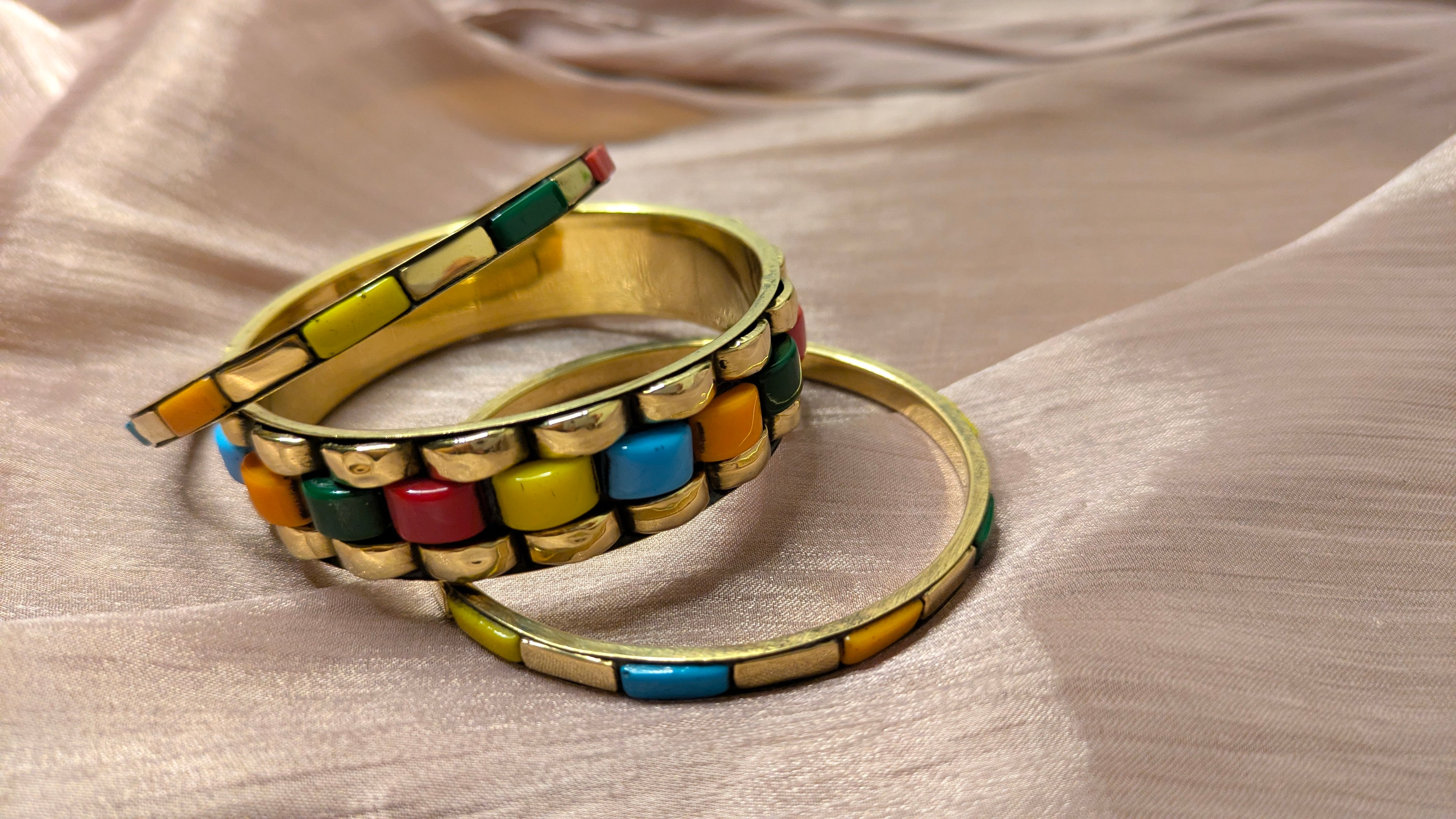 Colorful Bangle Set – Gold-Toned with Multi-Color Stones | Sizes 26 & 28
