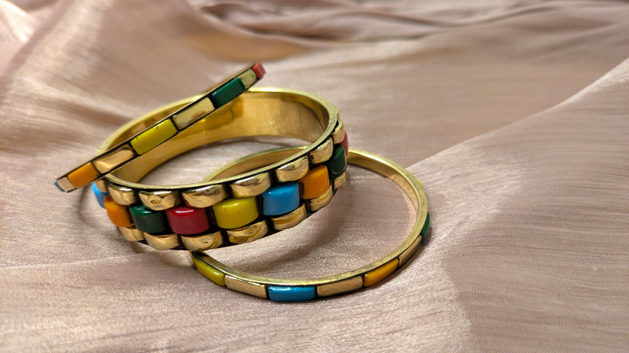 Colorful Bangle Set – Gold-Toned with Multi-Color Stones | Sizes 26 & 28