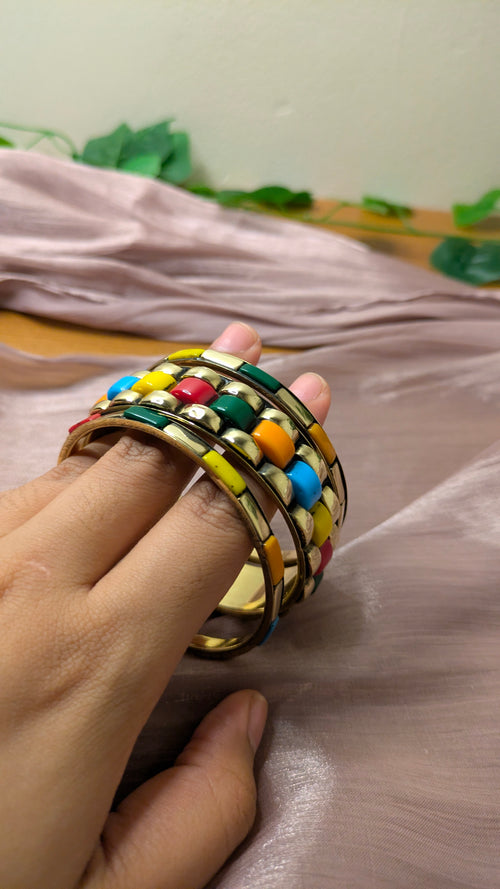 Colorful Bangle Set – Gold-Toned with Multi-Color Stones | Sizes 26 & 28