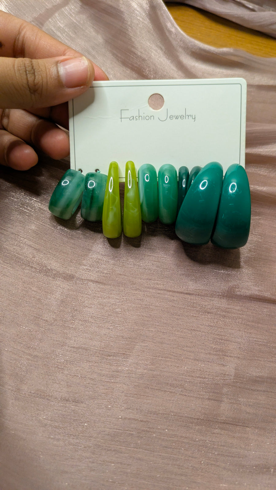 Green Ombre Resin Hoop Earring Set – 5 Pairs | Chunky Fashion Jewelry