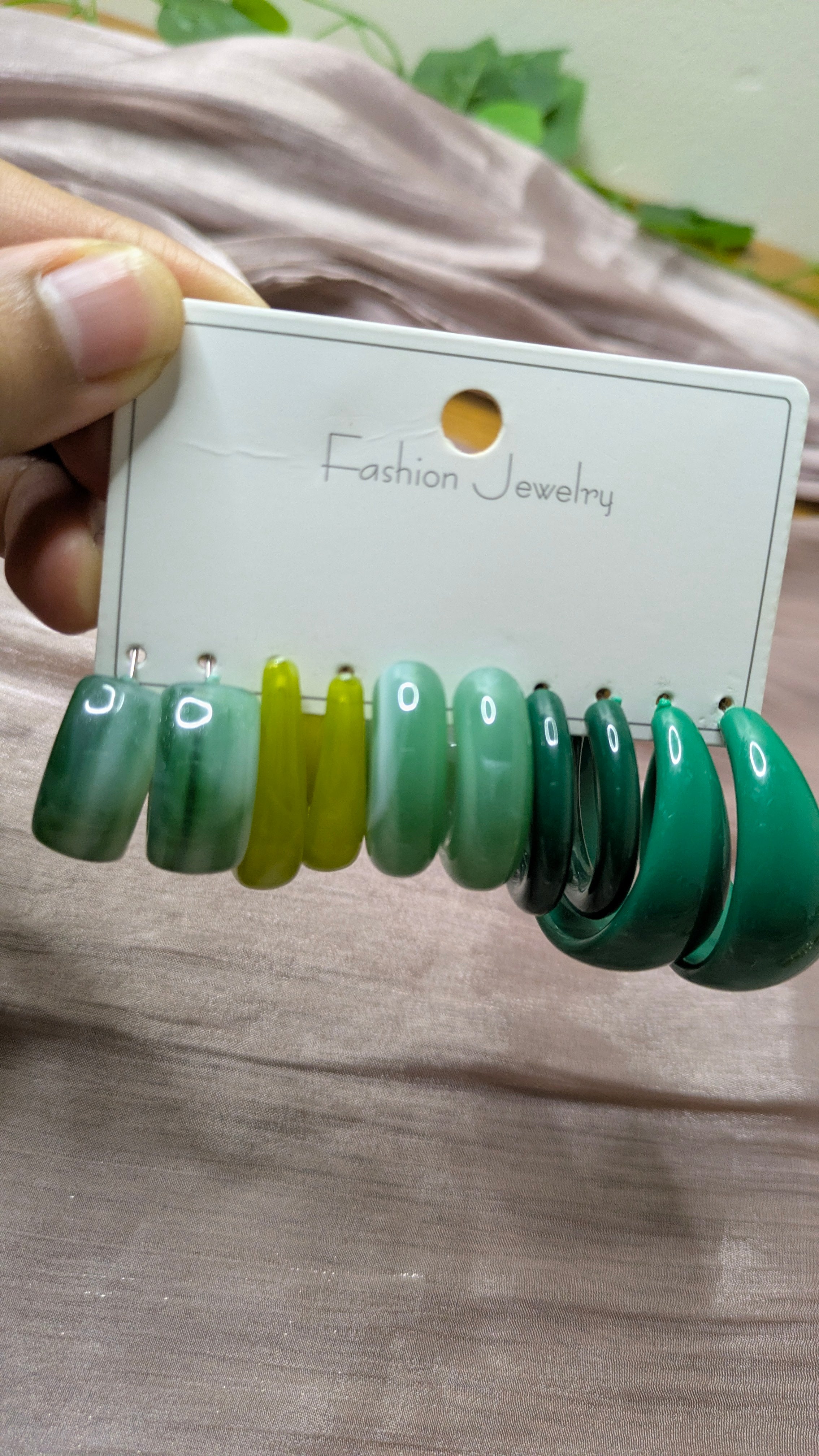 Green Ombre Resin Hoop Earring Set – 5 Pairs | Chunky Fashion Jewelry