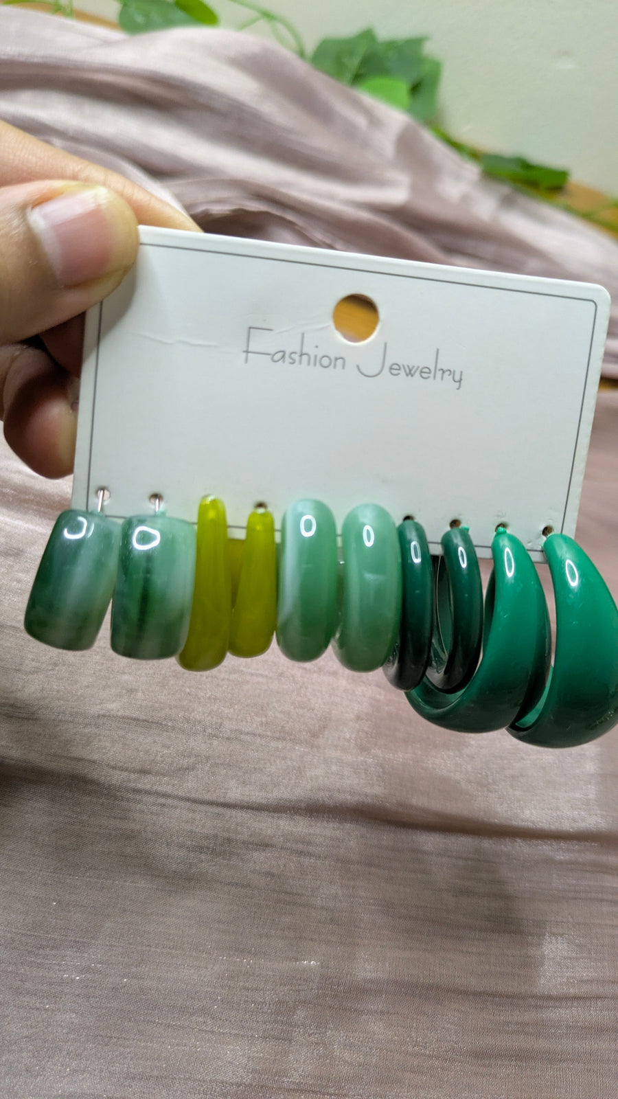 Green Ombre Resin Hoop Earring Set – 5 Pairs | Chunky Fashion Jewelry