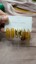 3-Pair Mustard & Gold Chunky Hoop Earring Set – Resin & Metal | One Size