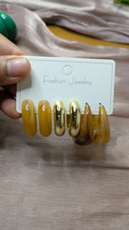 3-Pair Mustard & Gold Chunky Hoop Earring Set – Resin & Metal | One Size
