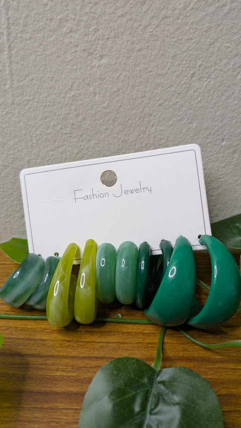 Green Ombre Resin Hoop Earring Set – 5 Pairs | Chunky Fashion Jewelry