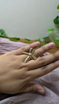 Gold Ribbed Cross Statement Ring – Chunky Vintage Cocktail Ring | One Size
