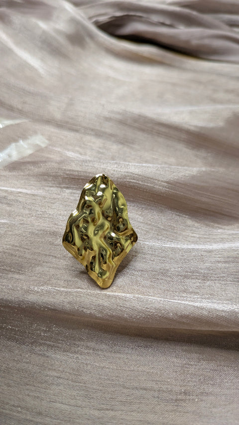 Gold Hammered Molten Lava Statement Ring – Oversized Cocktail Ring | One Size