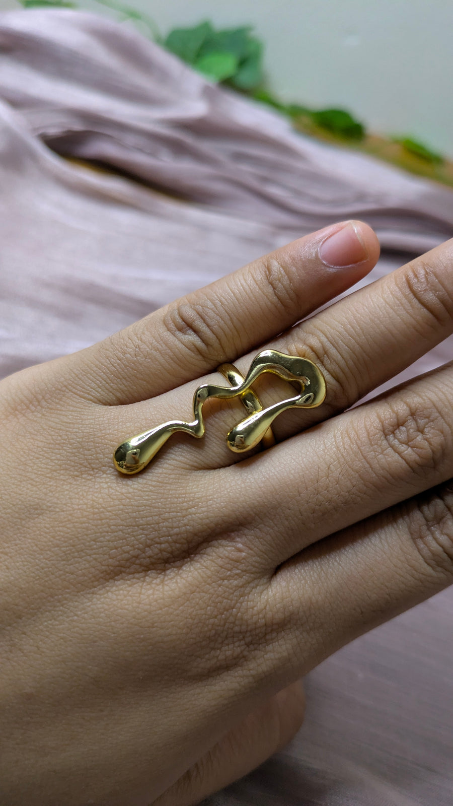 Gold Liquid Abstract Statement Ring – Molten Art Cocktail Ring | One Size