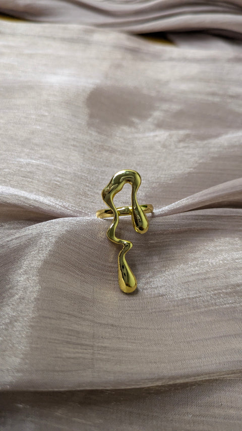 Gold Liquid Abstract Statement Ring – Molten Art Cocktail Ring | One Size