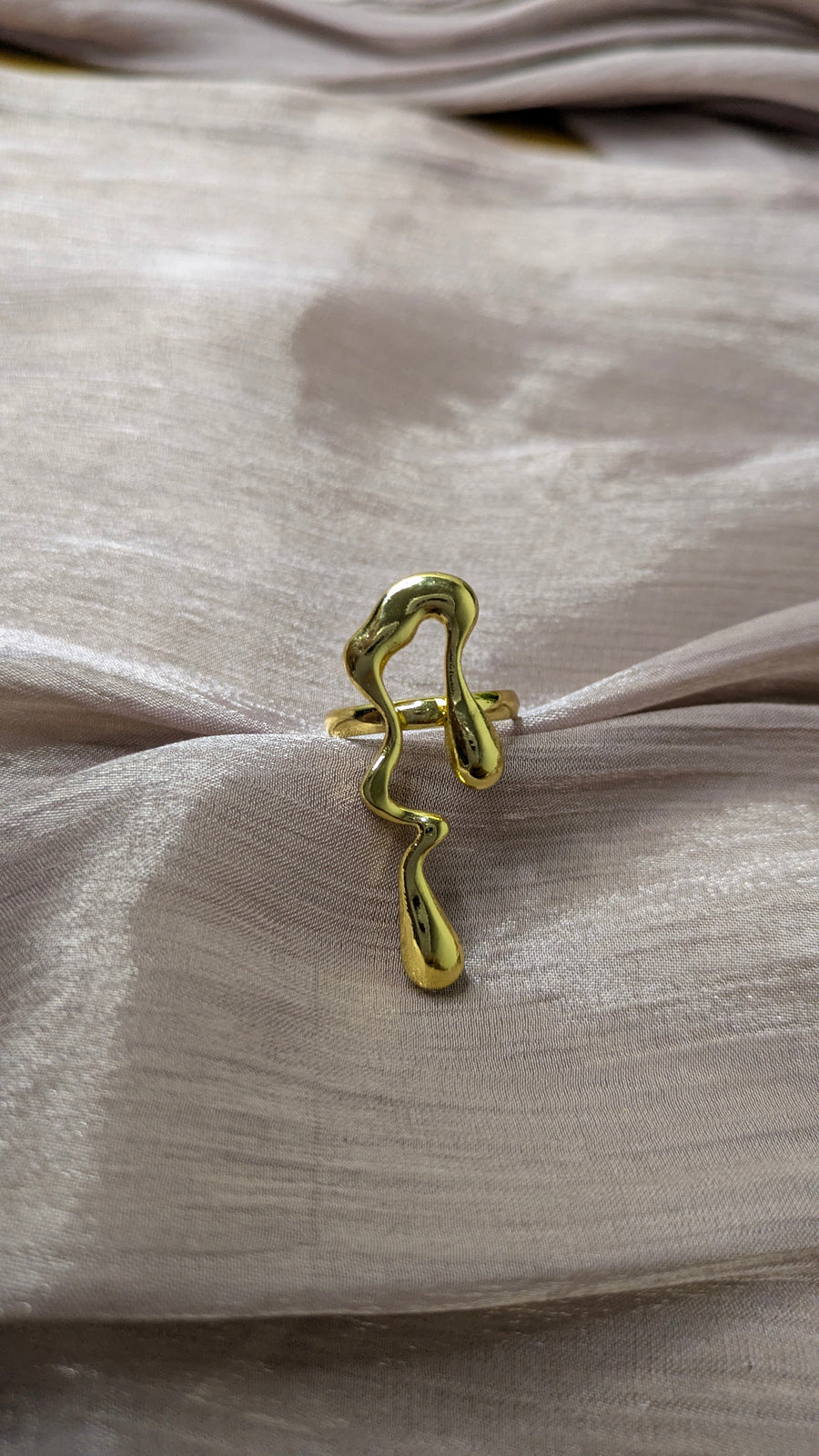 Gold Liquid Abstract Statement Ring – Molten Art Cocktail Ring | One Size