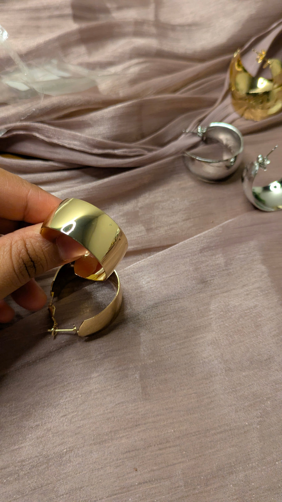 Gold Wide-Band Mirror Hoop Earrings – Chunky Minimal Statement | One Size
