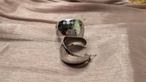 Silver Wide-Band Mirror C-Hoop Earrings – Chunky Statement Jewelry | One Size