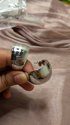 Silver Wide-Band Mirror C-Hoop Earrings – Chunky Statement Jewelry | One Size
