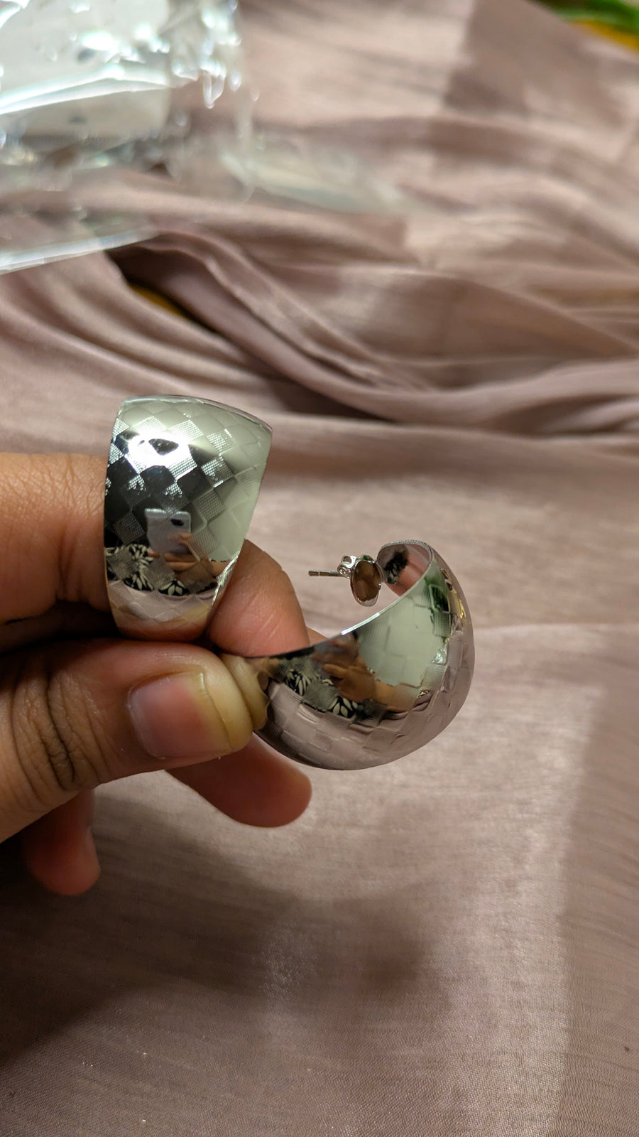 Silver Wide-Band Mirror C-Hoop Earrings – Chunky Statement Jewelry | One Size