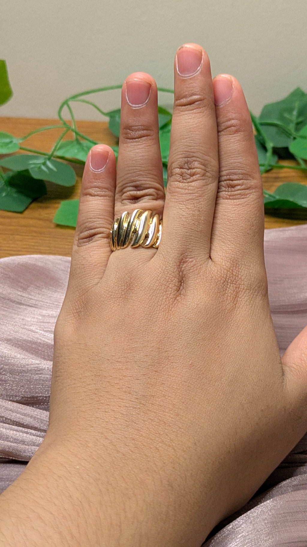 Gold Croissant Twisted Rope Open Band Ring – Chunky Vintage Statement | One Size