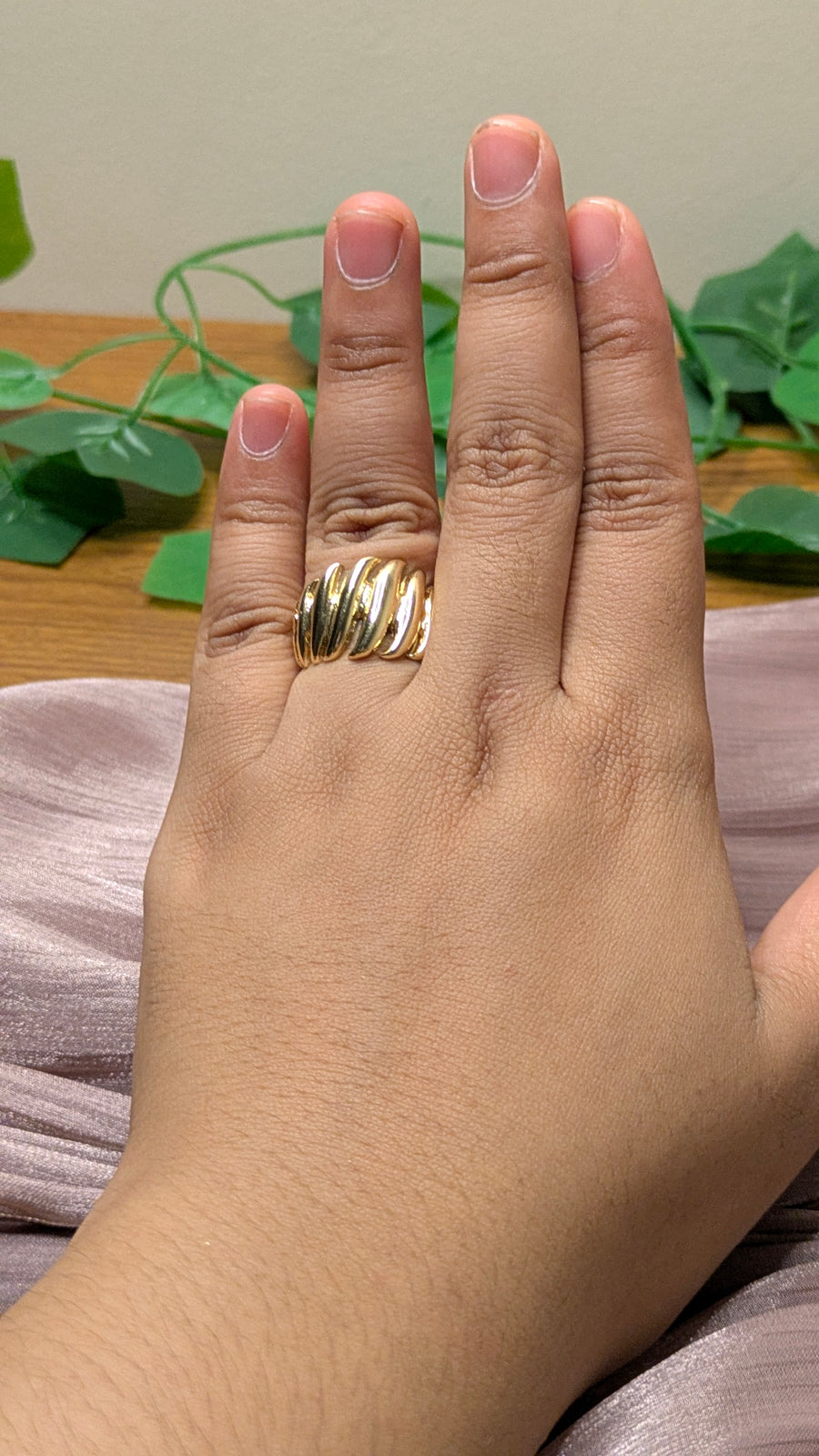 Gold Croissant Twisted Rope Open Band Ring – Chunky Vintage Statement | One Size