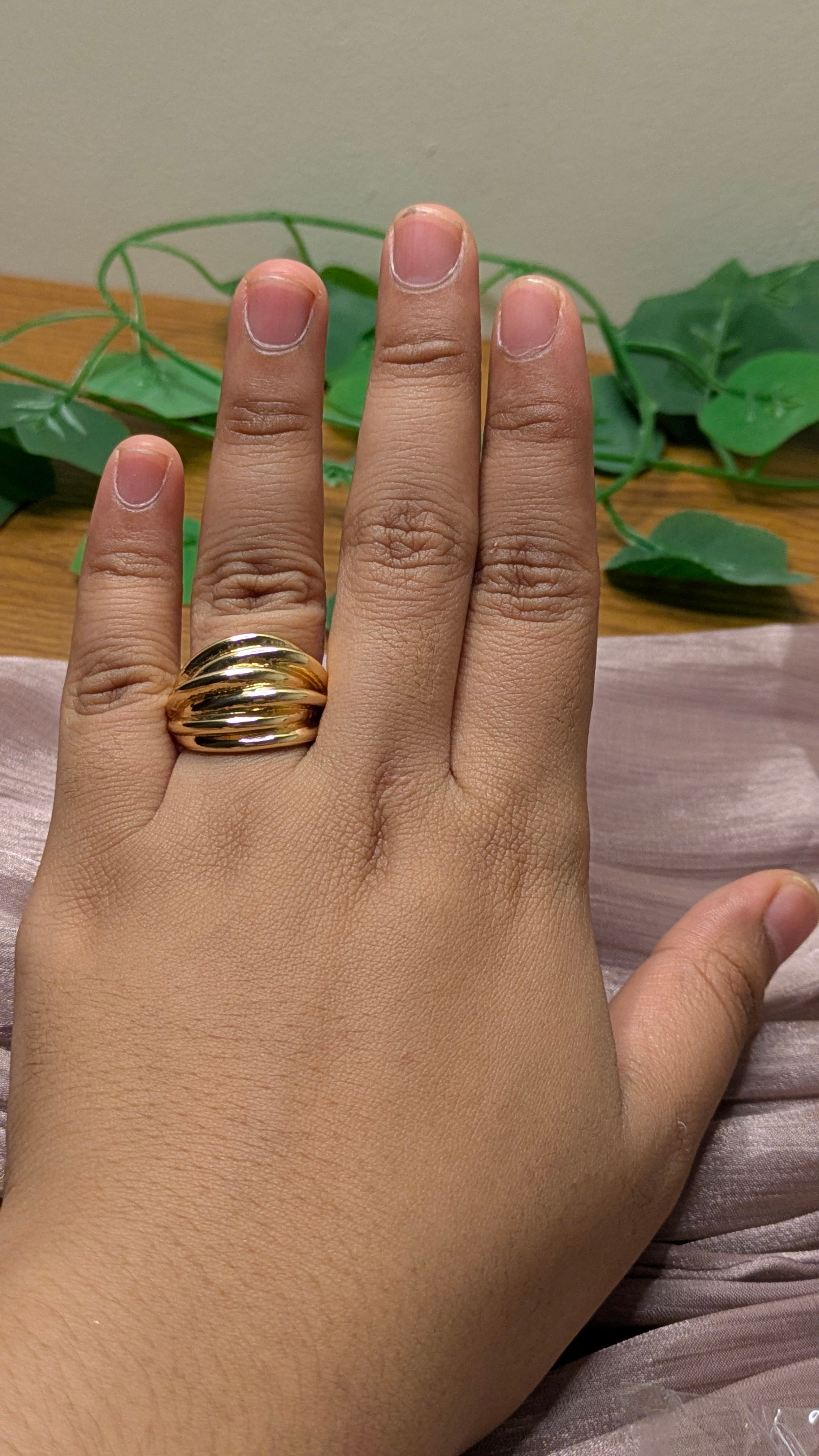 Gold Multi-Strand Wave Open Band Ring – Chunky Layered Statement | One Size