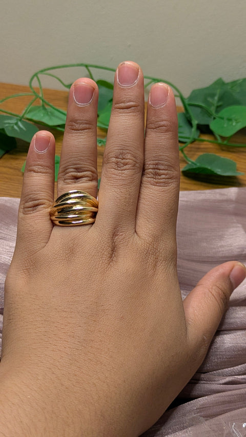 Gold Multi-Strand Wave Open Band Ring – Chunky Layered Statement | One Size
