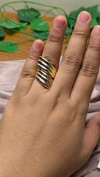 Gold Ribbed Wing Wrap Ring – Sculptural Feather Statement | One Size