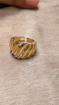 Gold Croissant Twisted Rope Open Band Ring – Chunky Vintage Statement | One Size