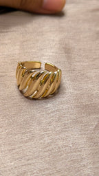 Gold Croissant Twisted Rope Open Band Ring – Chunky Vintage Statement | One Size