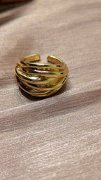 Gold Multi-Strand Wave Open Band Ring – Chunky Layered Statement | One Size