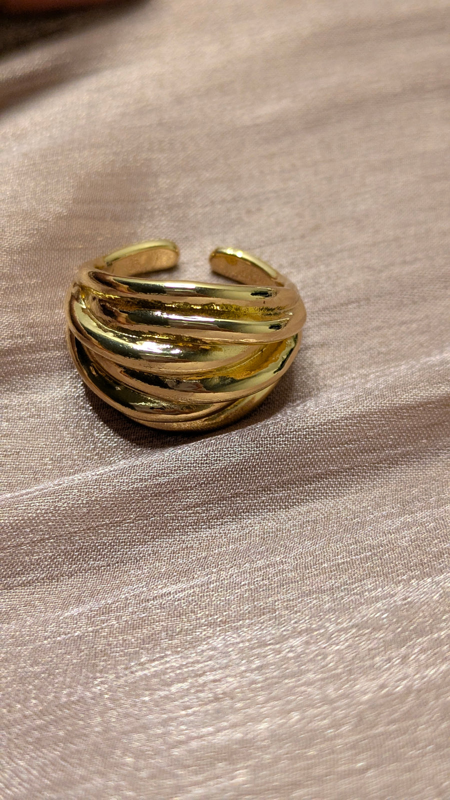Gold Multi-Strand Wave Open Band Ring – Chunky Layered Statement | One Size