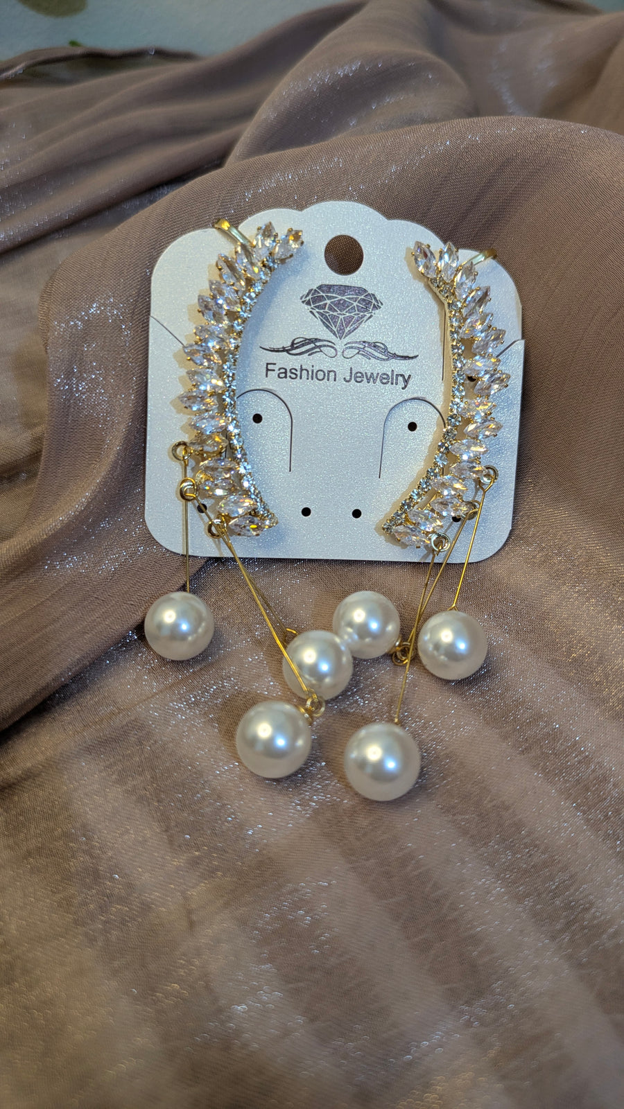 Crystal Leaf Ear Climber Earrings with Pearl Drops – Bridal Statement Jewelry | One Size