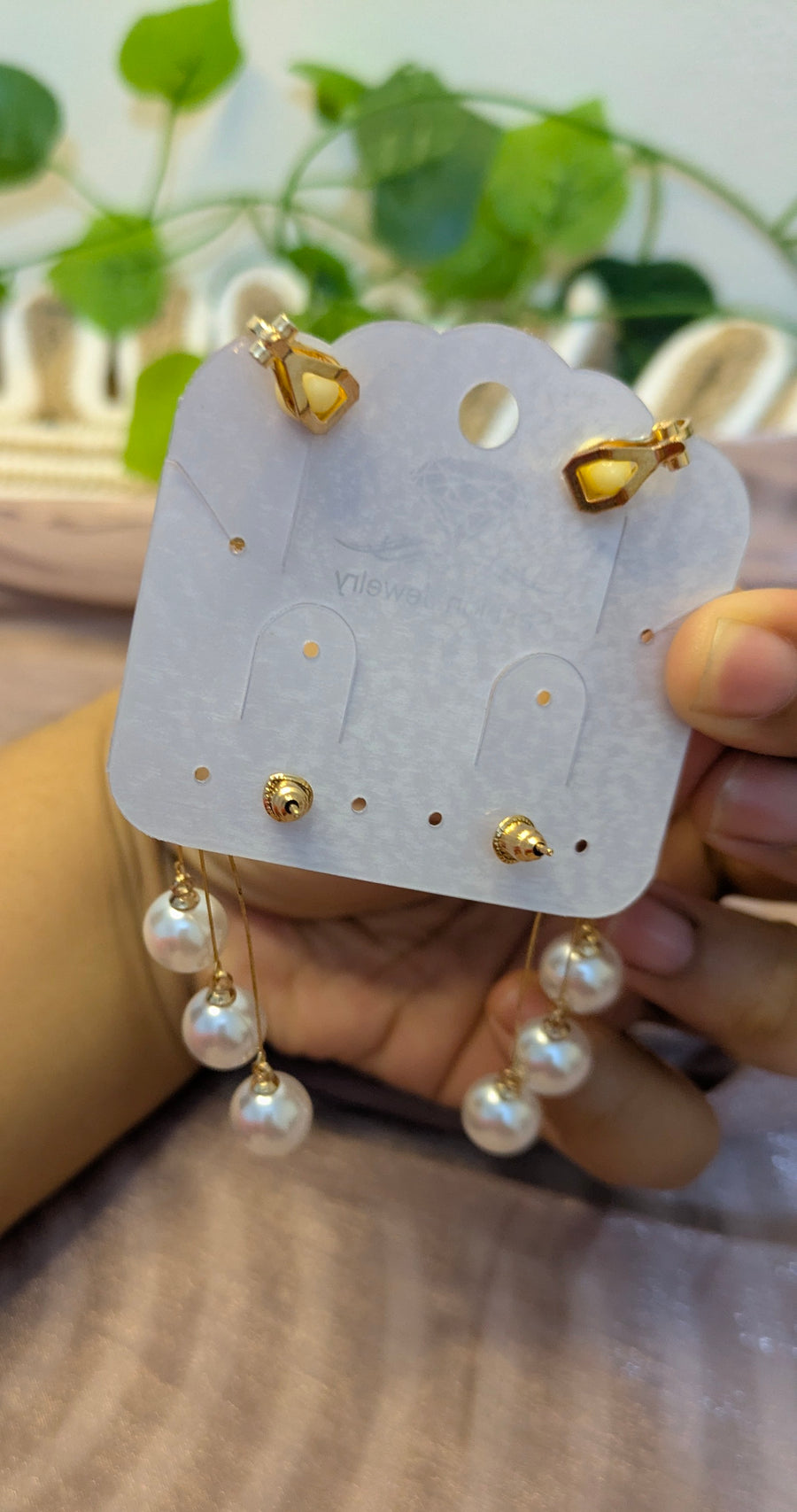 Crystal Leaf Ear Climber Earrings with Pearl Drops – Bridal Statement Jewelry | One Size