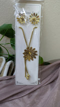 Gold Stainless Steel Daisy Sunflower Necklace & Earring Set – Vintage Boho Jewelry | One Size