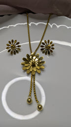 Gold Stainless Steel Daisy Sunflower Necklace & Earring Set – Vintage Boho Jewelry | One Size