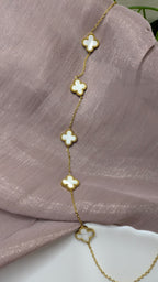 Gold Four-Leaf Clover Mother of Pearl Station Necklace – Vintage Luxury | One Size