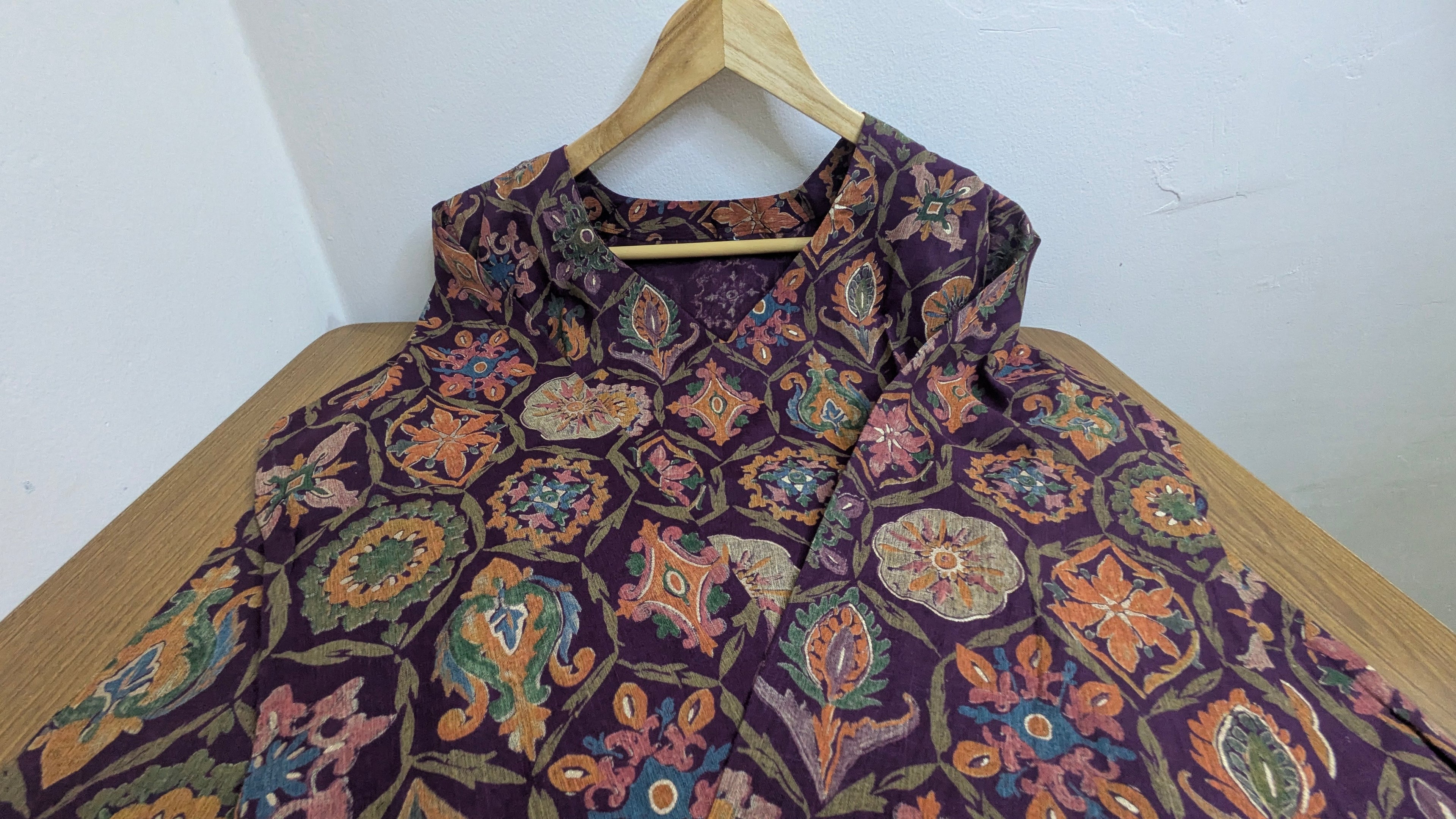 Deep Plum Medallion Floral Print Aarong Cotton Kurti | Summer Kurti for Women