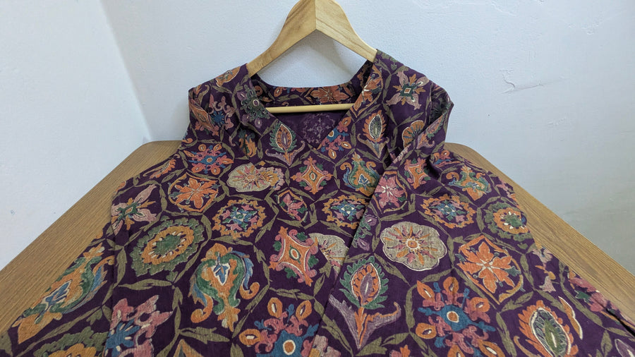 Deep Plum Medallion Floral Print Aarong Cotton Kurti | Summer Kurti for Women
