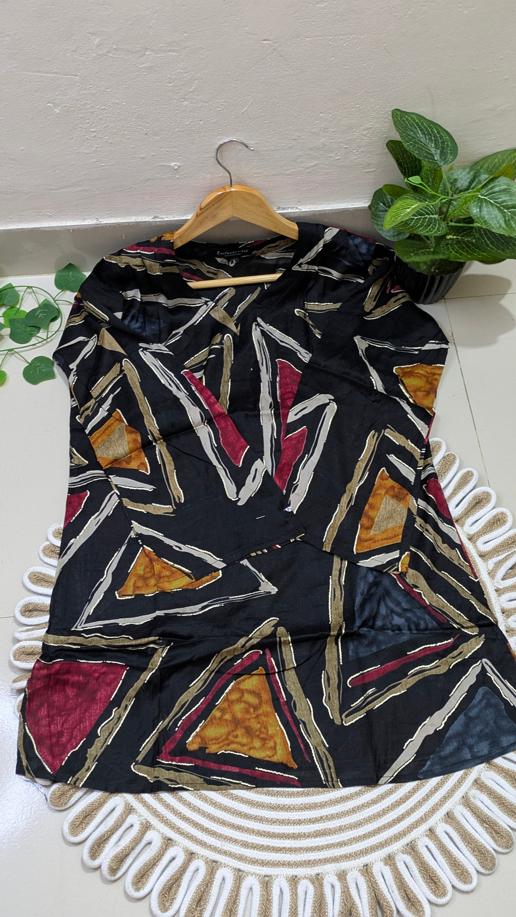 Black Geometric Abstract Print Aarong Cotton Kurti | Summer Kurti for Women