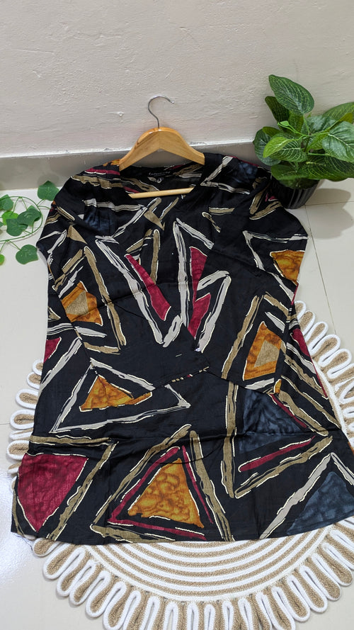 Black Geometric Abstract Print Aarong Cotton Kurti | Summer Kurti for Women