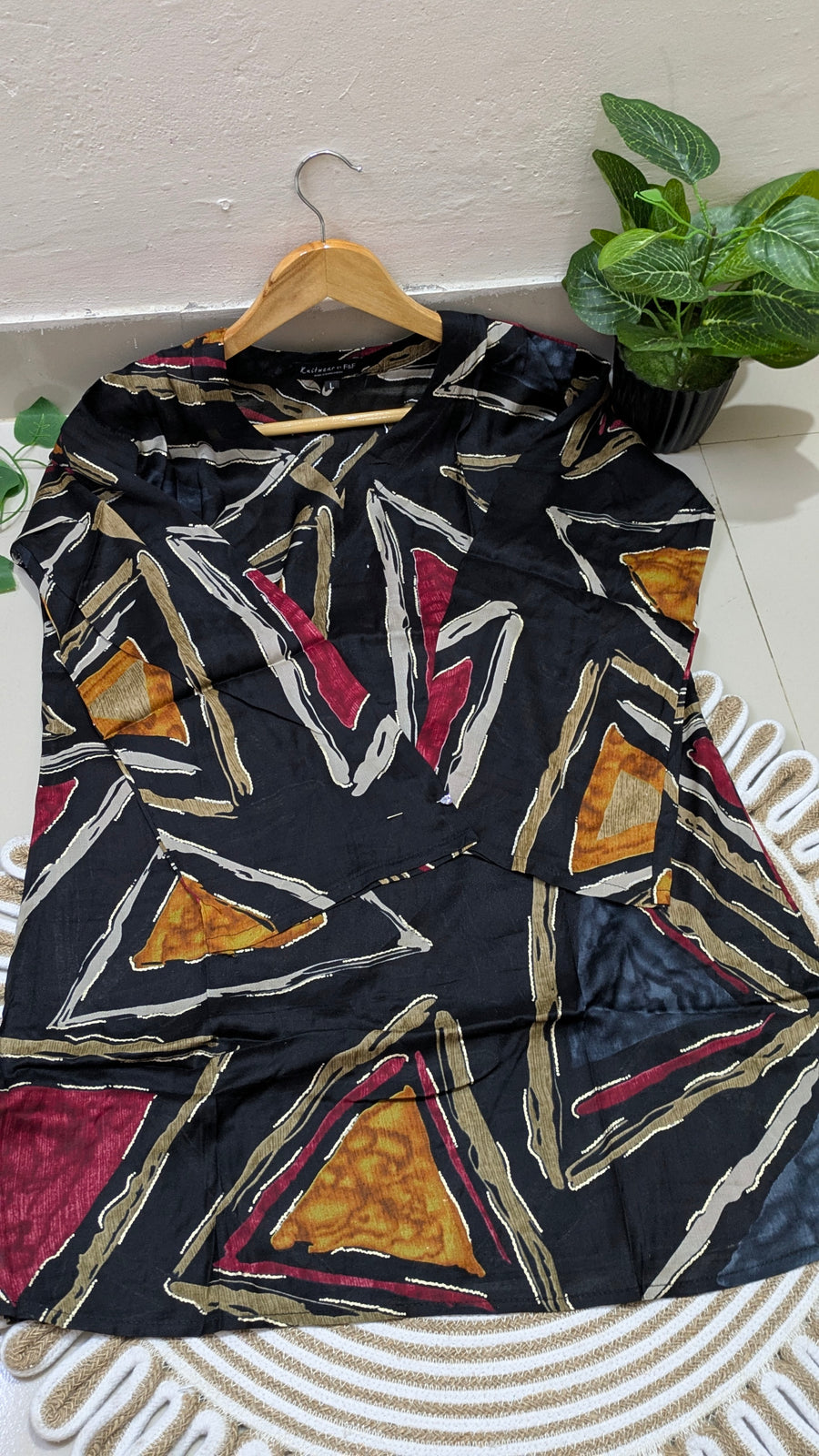 Black Geometric Abstract Print Aarong Cotton Kurti | Summer Kurti for Women