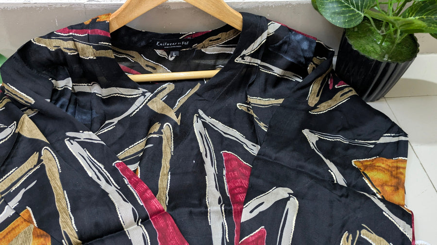Black Geometric Abstract Print Aarong Cotton Kurti | Summer Kurti for Women
