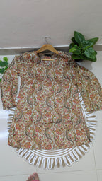 Cream Paisley Floral Print Aarong Cotton Kurti | Summer Kurti for Women