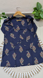 Navy Blue Paisley Print Aarong Cotton Kurti | Summer Kurti for Women